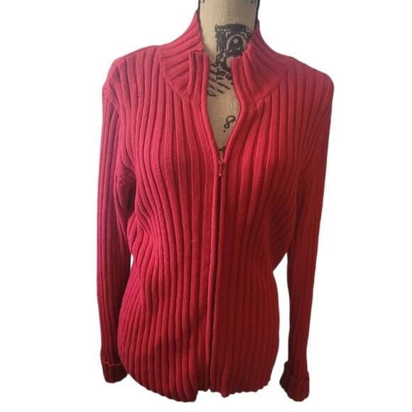 Talbots Sweaters - Medium Talbot's red ribbed zip up sweater jacket, good condition
